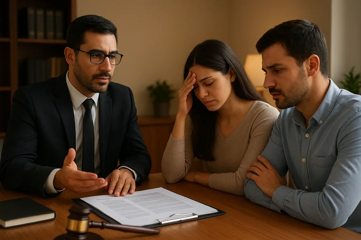 دفتر وکالت با پرونده‌های حقوقی و ترازوی عدالت