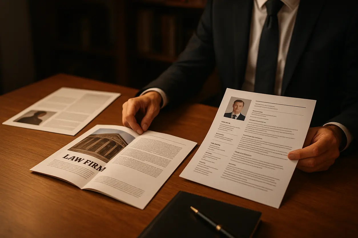 An office desk with legal books, paperwork, and golden scales of justice representing administrative court legal services