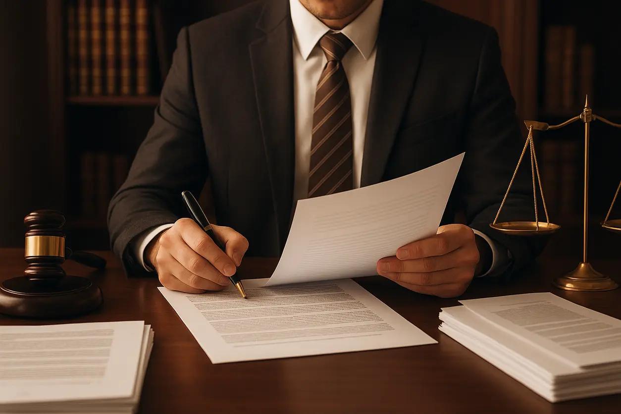 دفتر وکیل حقوقی با کتابهای قانون و مستندات حقوقی