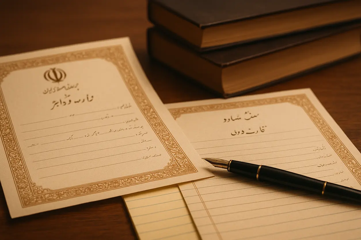 Office desk with legal books, documents, scales of justice symbolizing dowry claim process