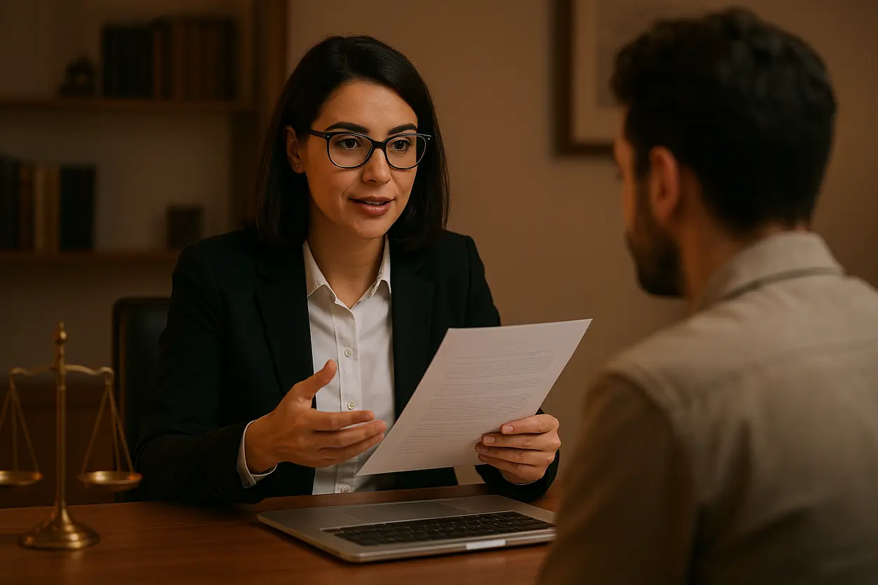 دفتر کار وکیل با میز چوبی و پرونده‌های حقوقی چک برگشتی