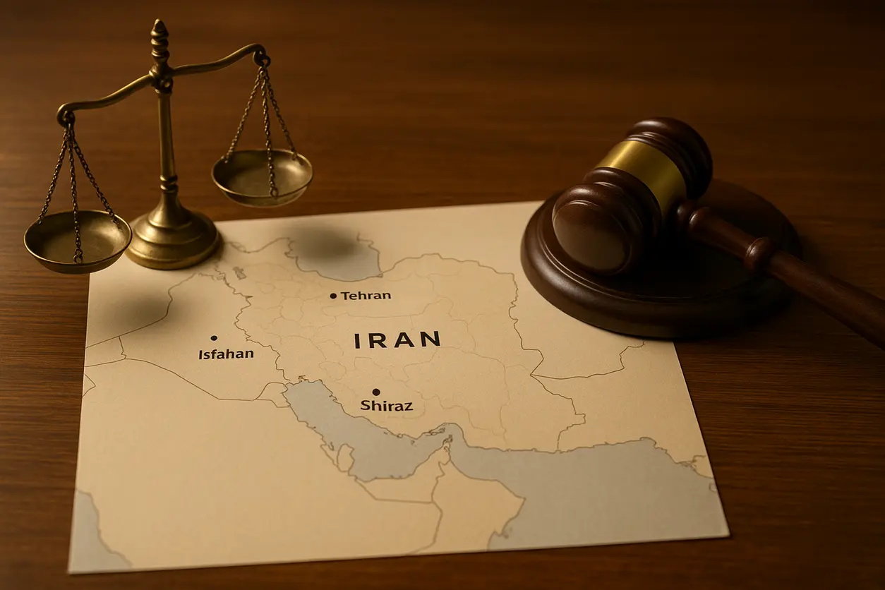Legal consultation setting with wooden desk, law books and scales of justice