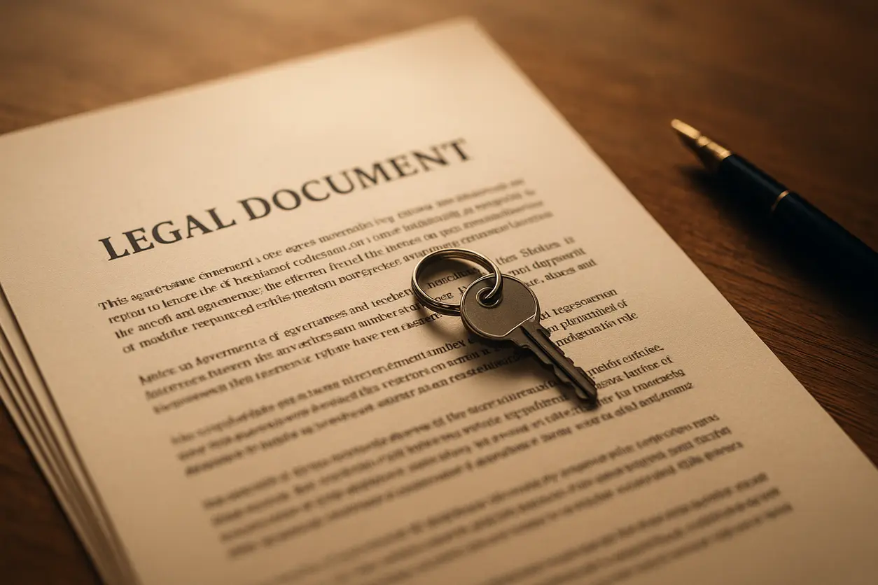 Office desk with legal books, documents, scales of justice and no visible human face, representing a professional lawyer’s workspace