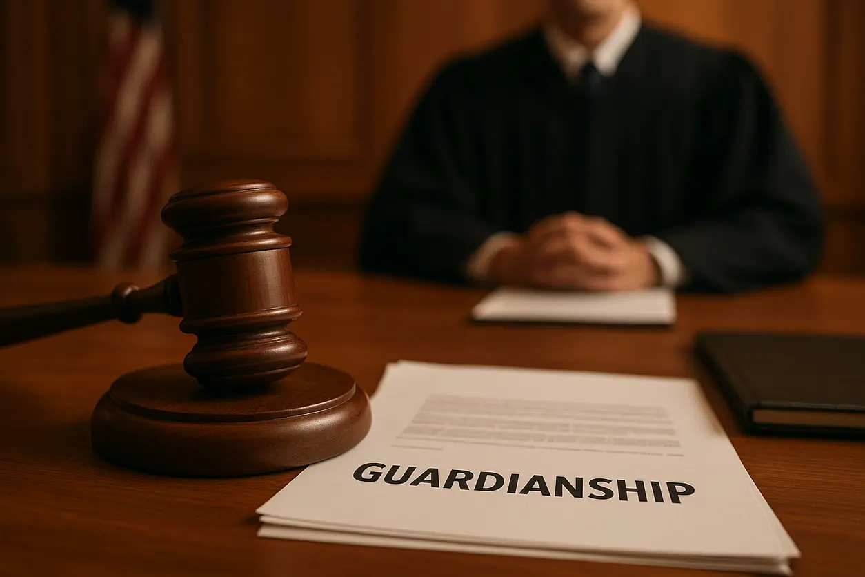 Scales of justice, legal books and documents symbolizing guardianship law in Iran