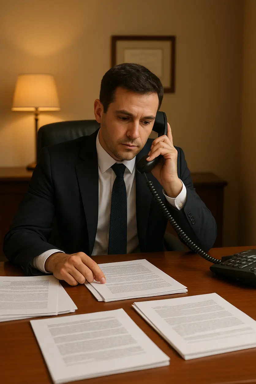 Office of a lawyer with law books and legal documents on insurance claim dispute