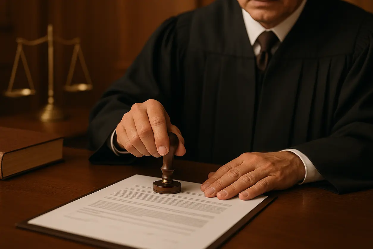Office desk with legal books, justice scale and law documents representing legal consultation