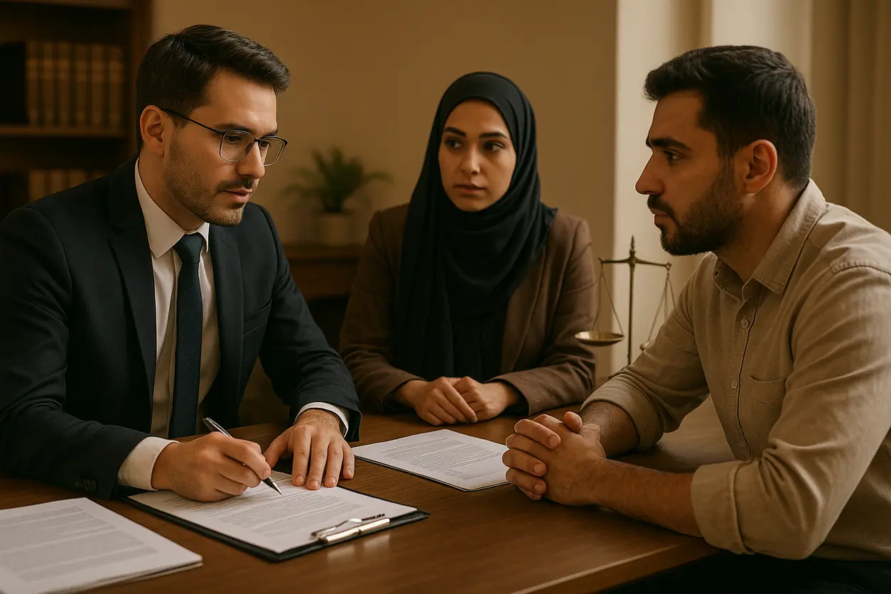 جلسه مشاوره حقوقی رایگان با وکیل اداره کار با حضور کارگران و کارفرمایان در دفتر حقوقی