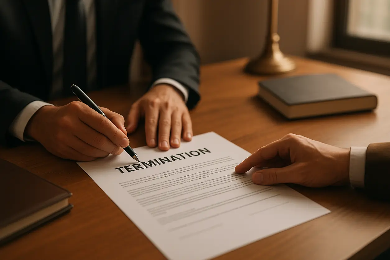 Construction partnership agreement document placed on wooden office desk with legal folders